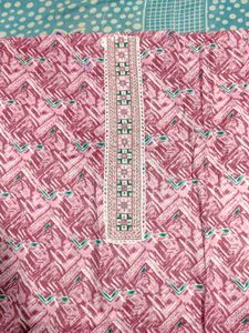 Elegant Pink Cotton Embroidered Suit