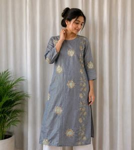 Designer Grey Kurta with Golden Embellishments