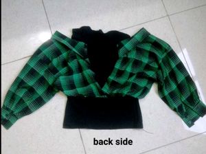 Green Plaid Long Sleeve Top