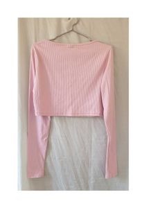 Pink Ribbed Long Sleeve Crop Top