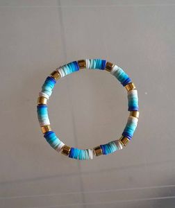 Blue Heishi Beaded Bracelet with Heart Charm