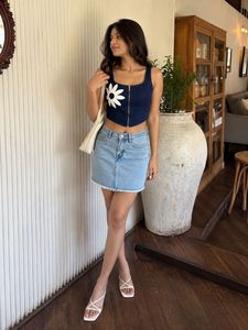 Navy blue Denim Daisy crop top