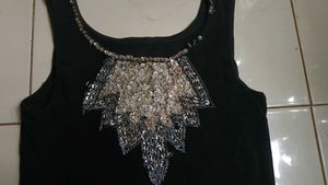 Sparkling Beaded Black Tank Top