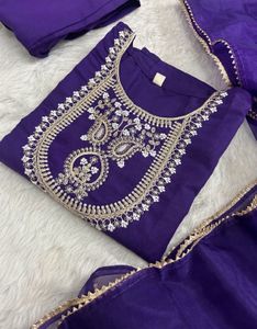 Embroidered Purple Kurta Set with Dupatta