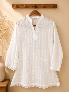 Elegant White Chikankari Short Kurti