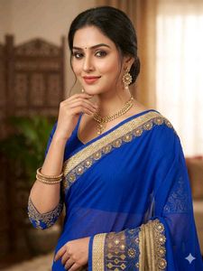 Royal Blue Embroidered Saree