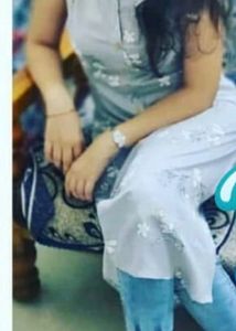 Grey sleeveless floral kurti