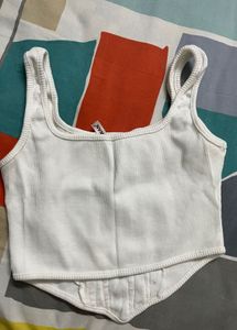 White Ribbed Corset Top