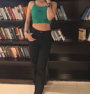 Green Ribbed Crop Tank Top