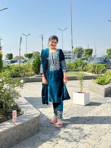 Teal Velvet Embroidered Kurta Set