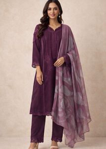 Purple thread Embroidered Kurta Set,Dupatta&Pant