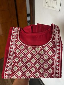 Red Embroidered Kurta