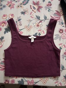 Plum Ribbed Square-Neck Crop Tank