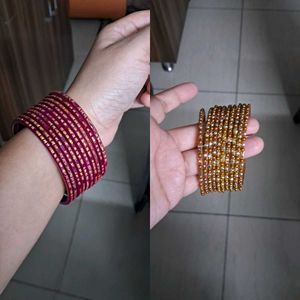 Pink And Golden Glass Bangles (32 Bangle)