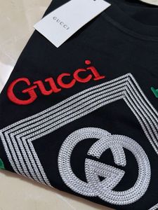 Gucci Black Embroidered Logo T-Shirt Relaxed Fit