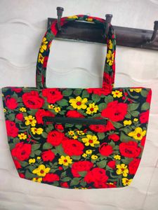 Cute Floral Red Basket Like Handbag (Handmade)