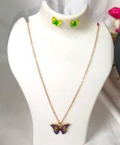 Delicate Metal Multicolour Necklace &amp; Eyerring Set