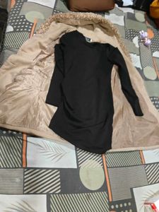 winter Long Sleeve beige coat and dress