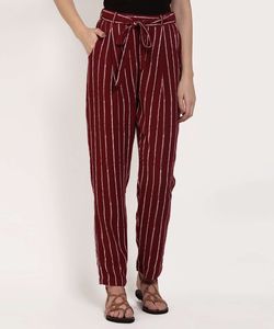 Maroon Striped Tie-Waist Pants
