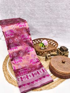 Elegant Pink Elephant Print Saree