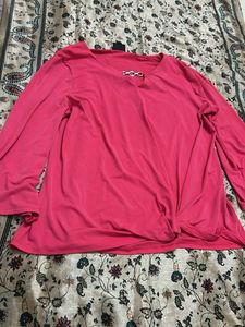 Chic Pink V-Neck Top with Metal Detail