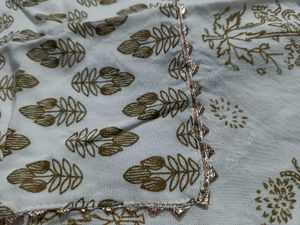 New White &amp; light Gold Printed Kurta Set