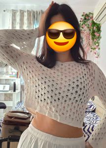 H&amp;M coverup Chic White Crochet Crop Top