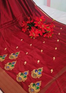 Elegant Maroon Embroidered Saree Zaree Patta