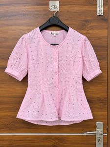 Pretty Pink Puff Sleeve Peplum Top