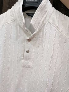 Stylish White Textured Polo Shirt