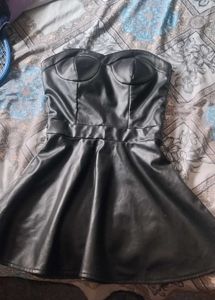 Fit &amp; Flare Leather Mini Dress