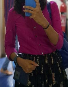 Elegant Pink Kurta with Printed Skirt