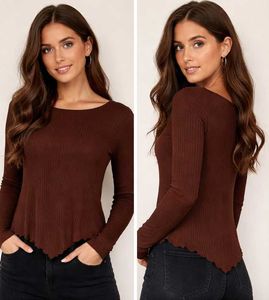 Ribbed Brown Long Sleeve Top