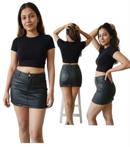Black Faux Leather Mini Skirt Free Size S to M