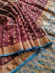Elegant Maroon &amp; Blue Saree