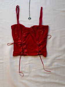 Red Corset Top with Sequins
