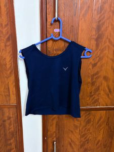Navy Blue Mesh Workout Crop Tank Top