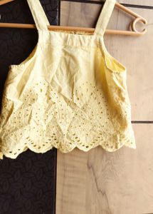 Cute Yellow Eyelet Crop Top