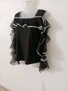 Chic Black Cold Shoulder Ruffle Top