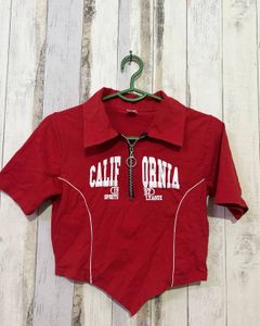 Red California Graphic Crop Top