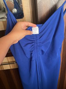 Stunning Blue Ruched Spaghetti Strap Dress