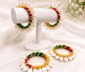 Set of 4 Colorful Bangles with White Embellishment