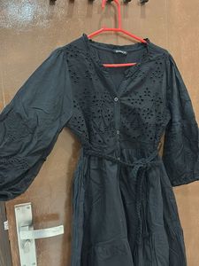 Elegant Black Broderie Midi Dress