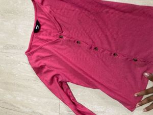 Pink Ribbed Button-Up Crop Top
