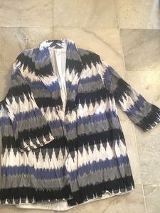 Ikat Print Blazer In White And Shades Of Blue
