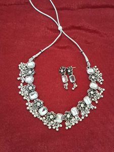 Silver Oxidized Necklace and Earring Set