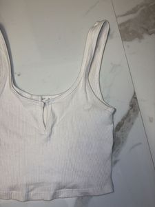 Ribbed White Crop Tank Top