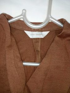 Brown Wrap Long Sleeve Top