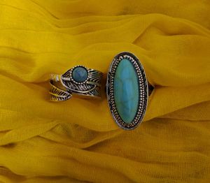 Boho Turquoise & Opal Ring Set