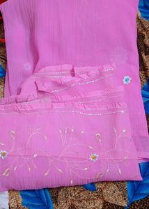 Pink crepe saree